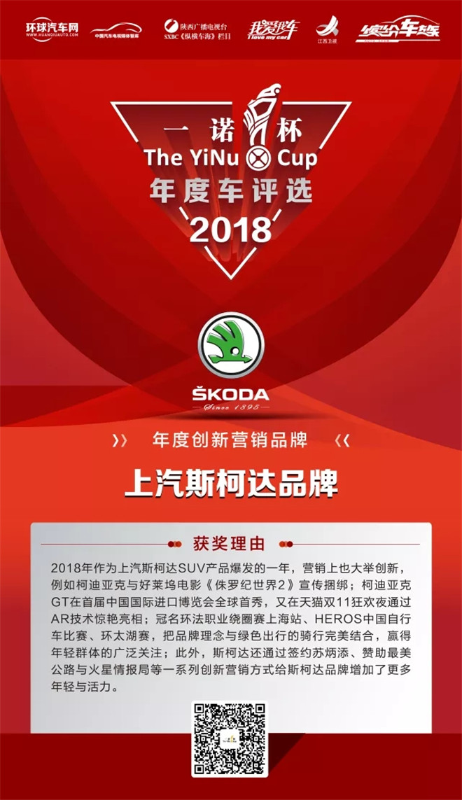 上汽斯柯達(dá)榮獲2018年度第二屆“一諾杯”年度創(chuàng)新營銷品牌大獎(jiǎng)